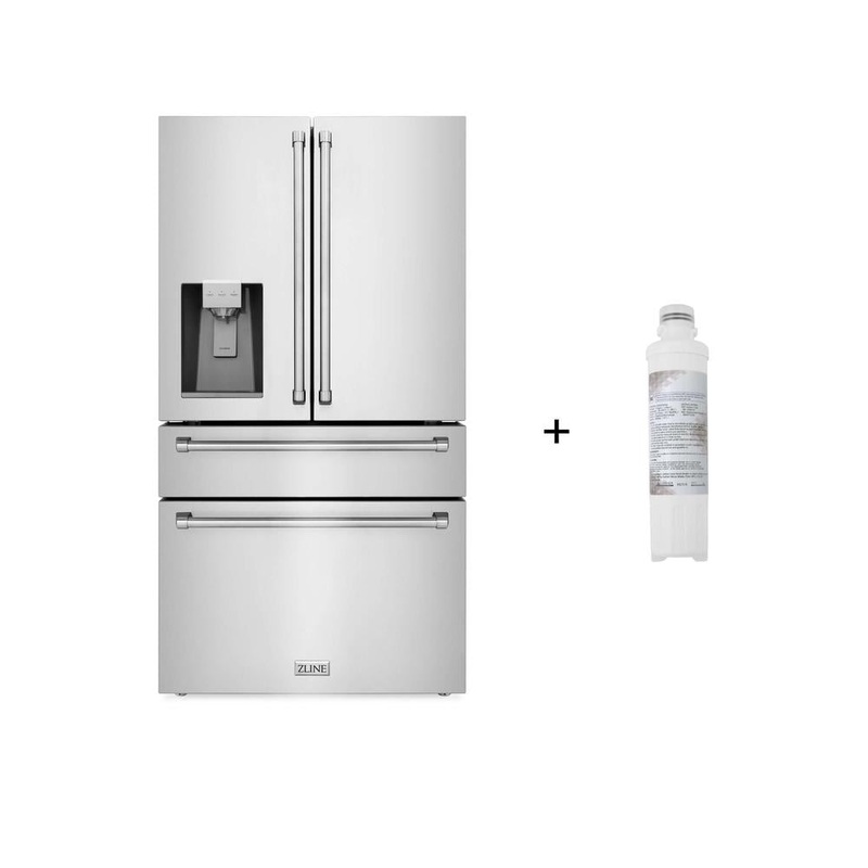 ZLINE 36 in. 21.6 cu. ft. Counter-Depth French Door Refrigerator with Water and Ice Dispenser with Extra Water Filter in Fingerprint-Resistant Black Stainless Steel (RFM-W-WF-36-BS)