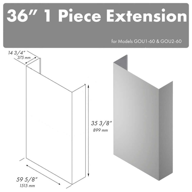 ZLINE 36 in. Chimney Extension for 60 in. Under Cabinet Outdoor Grill Hood (1PEXT-GOU60-36)