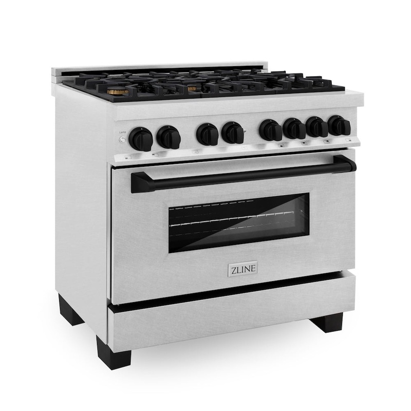 ZLINE Autograph Edition 36 in. 4.6 cu. ft. Legacy Dual Fuel Range with 6 Burner Gas Cooktop and Electric Convection Oven in Satin Stainless Steel and Champagne Bronze Accents (RASZ-SN-36-CB)