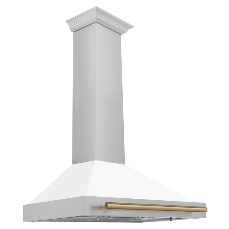 ZLINE Autograph Edition 36 in. Convertible Satin Stainless Steel Wall Mount Range Hood with White Matte Shell and Accent Handle (KB4SNZ-WM36)