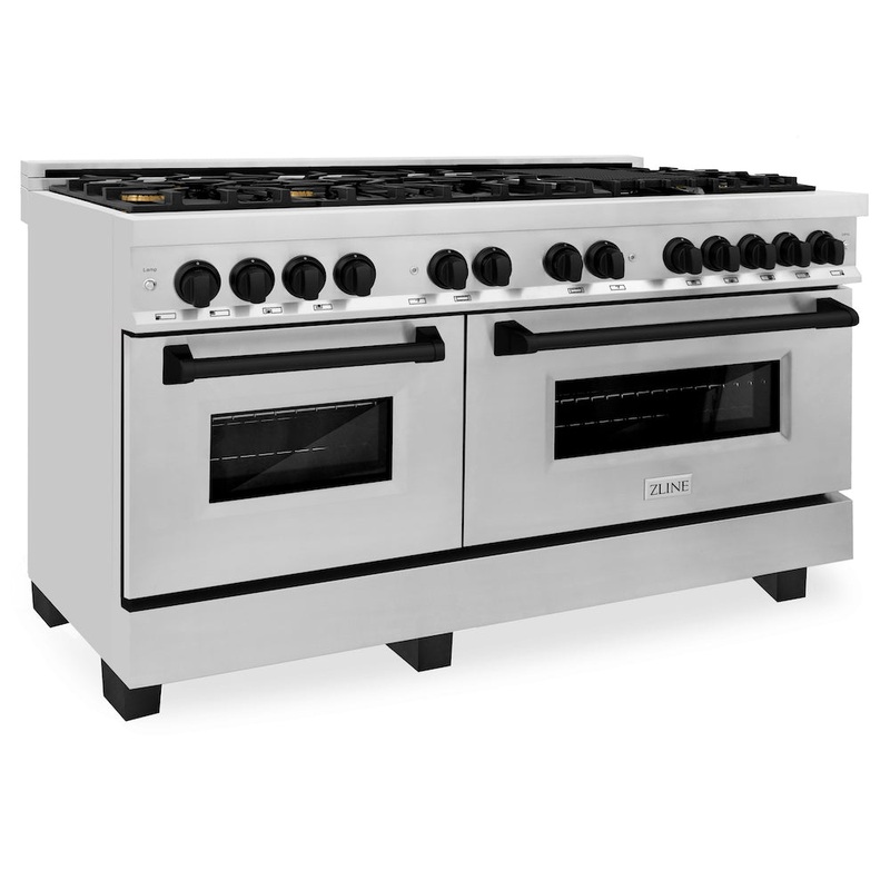 ZLINE Autograph Edition 60 in. 7.4 cu. ft. Legacy Dual Fuel Range with 9 Burner Gas Cooktop and 2 Electric Convection Ovens in Stainless Steel and Champagne Bronze Accents (RAZ-60-CB)