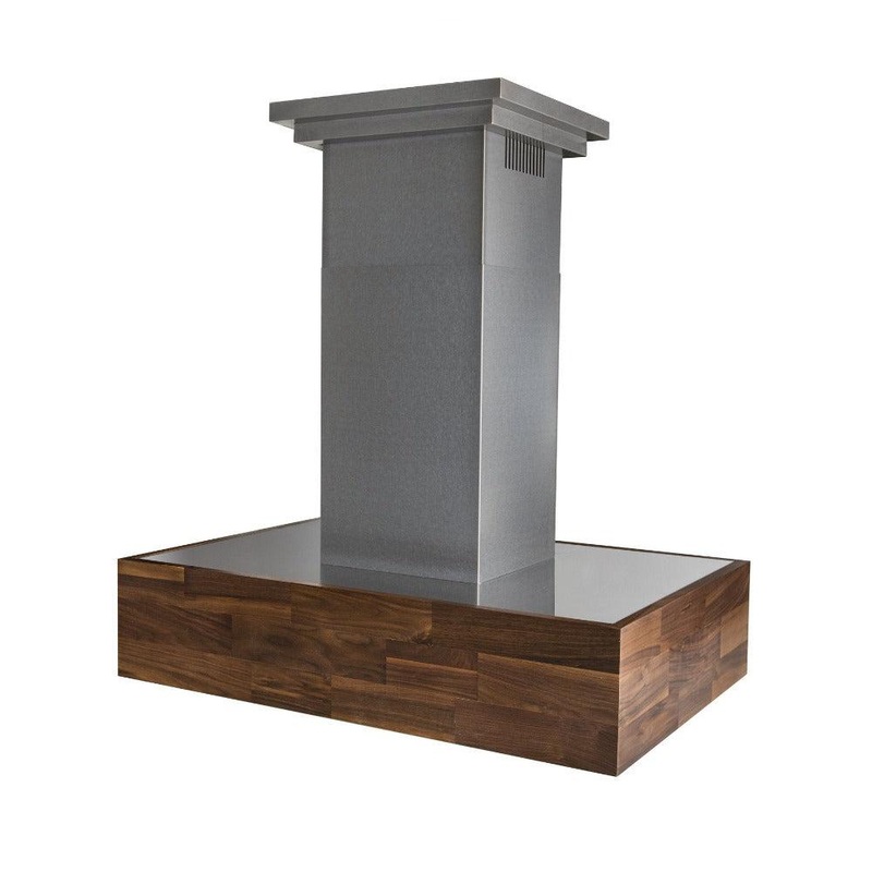 ZLINE Remote Blower Designer Series Wooden Island Mount Range Hood in Walnut Butcher Block (681iW-RD/RS)