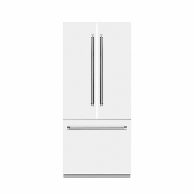 ZLINE 36 in. 19.6 cu. ft. French Door Built-In Bottom Freezer Refrigerator with Water Dispenser and Ice Maker in White Matte with Stainless Steel Interior (SRBIV-WM-36)