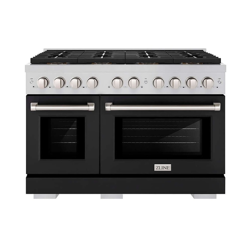 ZLINE 48 in. 6.7 cu. ft. Paramount Dual Fuel Range with 8 Burner DuoPro Cooktop and Dual Ovens with Black Matte Doors (PSDR-BLM-48)