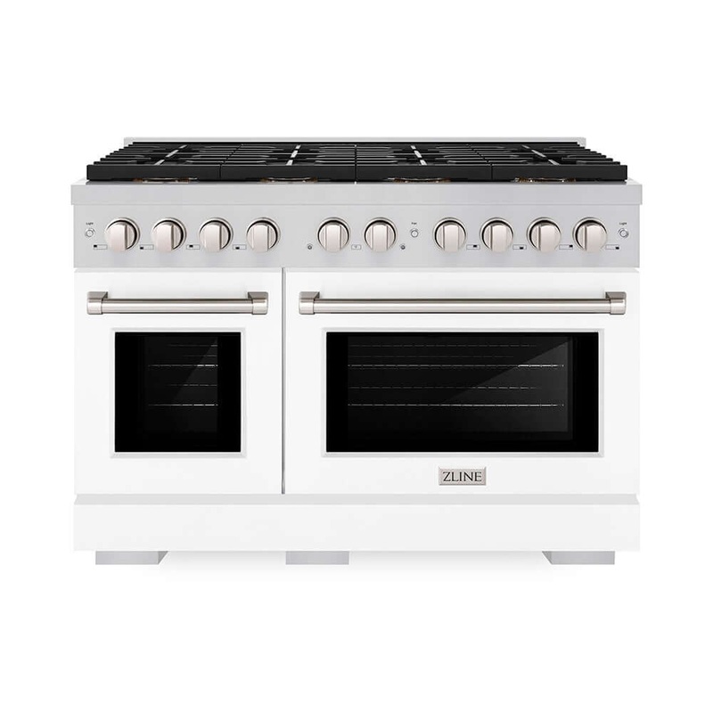 ZLINE 48 in. 6.7 cu. ft. Paramount Dual Fuel Range with 8 Burner DuoPro Cooktop and Dual Ovens with White Matte Doors (PSDR-WM-48)
