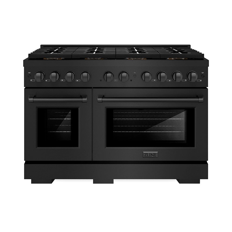ZLINE 48 in. 6.7 cu. ft. Paramount Gas Range with 8 Burner DuoPro Cooktop and Dual Ovens in Black Stainless Steel (PSGRB-48)