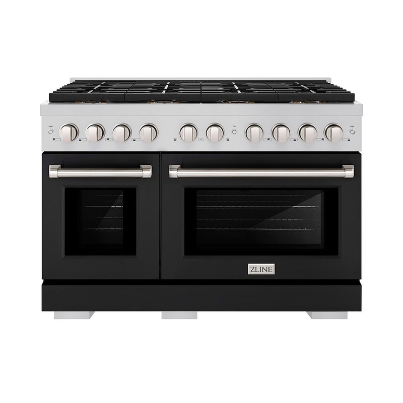 ZLINE 48 in. 6.7 cu. ft. Paramount Gas Range with 8 Burner DuoPro Cooktop and Dual Ovens with Black Matte Doors (PSGR-BLM-48)