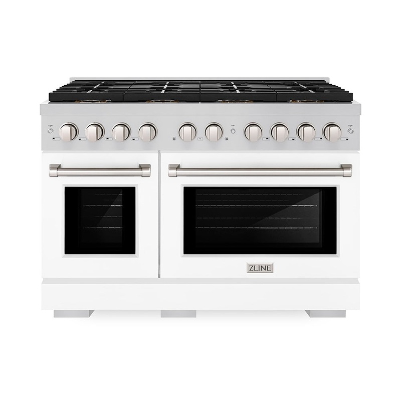 ZLINE 48 in. 6.7 cu. ft. Paramount Gas Range with 8 Burner DuoPro Cooktop and Dual Ovens with White Matte Doors (PSGR-WM-48)