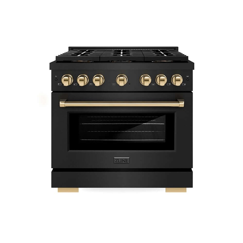 ZLINE Autograph Edition 36 in. 5.2 cu. ft. Paramount Dual Fuel Range with 6 Burner DuoPro Cooktop and Electric Convection Oven in Black Stainless Steel and Champagne Bronze Accents (PSDRBZ-36-CB)