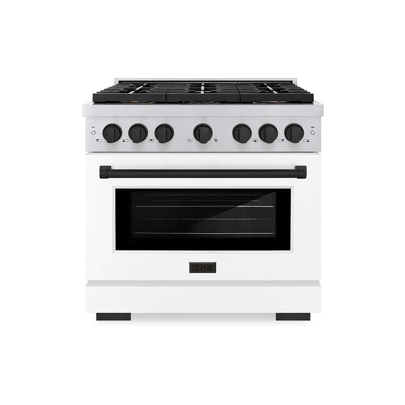 ZLINE Autograph Edition 36 in. 5.2 cu. ft. Paramount Dual Fuel Range with 6 Burner DuoPro Cooktop and Electric Convection Oven with Black Matte Door and Champagne Bronze Accents (PSDRZ-BLM-36-CB)