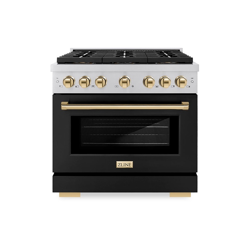 ZLINE Autograph Edition 36 in. 5.2 cu. ft. Paramount Gas Range with 6 Burner DuoPro Cooktop and Convection Gas Oven with Black Matte Door and Champagne Bronze Accents (PSGRZ-BLM-36-CB)