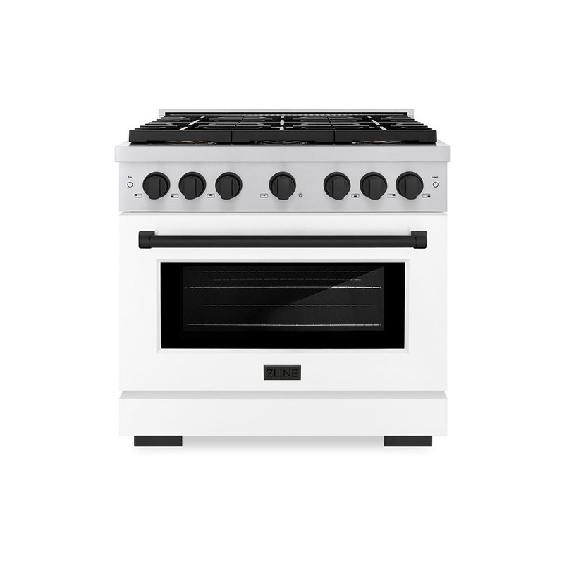 ZLINE Autograph Edition 36 in. 5.2 cu. ft. Paramount Gas Range with 6 Burner DuoPro Cooktop and Convection Gas Oven with White Matte Door and Champagne Bronze Accents (PSGRZ-WM-36-CB)