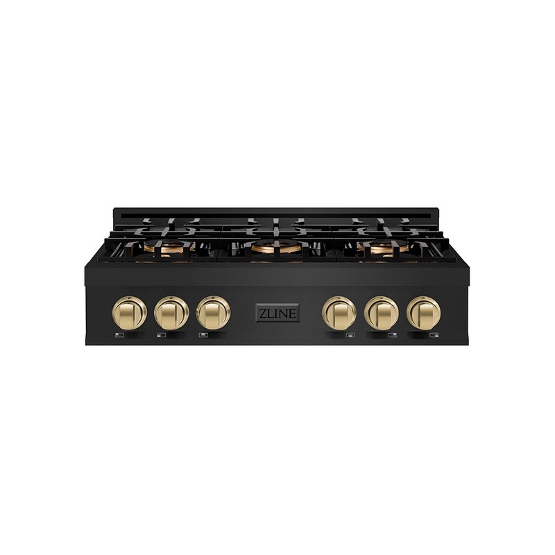 ZLINE Autograph Edition 36 in. Classic Gas Rangetop with 6 Burner DuoPro Cooktop in Black Stainless Steel and Champagne Bronze Accents (PCRTBZ-36-CB)