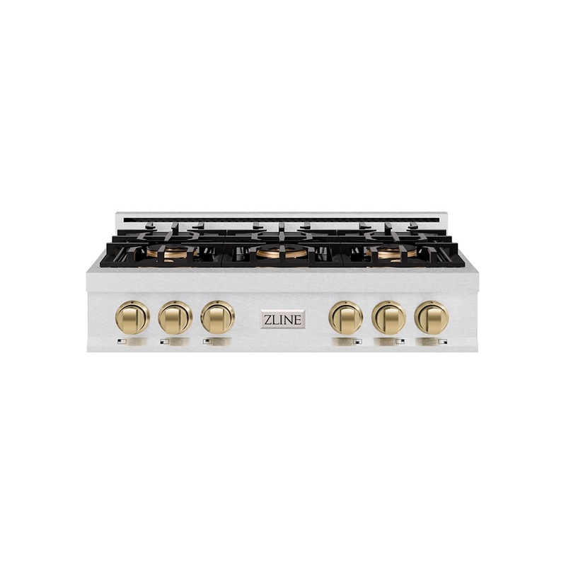 ZLINE Autograph Edition 36 in. Classic Gas Rangetop with 6 Burner DuoPro Cooktop in Satin Stainless Steel and Champagne Bronze Accents (PCRTSZ-36-CB)