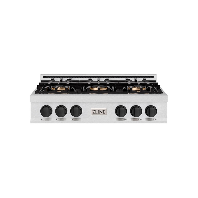 ZLINE Autograph Edition 36 in. Classic Gas Rangetop with 6 Burner DuoPro Cooktop in Satin Stainless Steel and Matte Black Accents (PCRTSZ-36-MB)