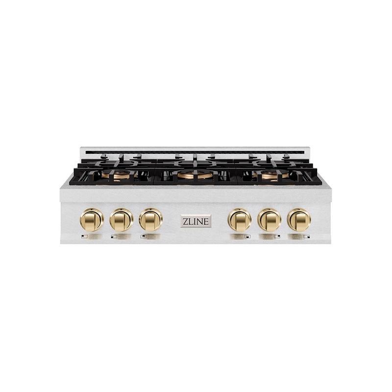 ZLINE Autograph Edition 36 in. Classic Gas Rangetop with 6 Burner DuoPro Cooktop in Satin Stainless Steel and Polished Gold Accents (PCRTSZ-36-G)