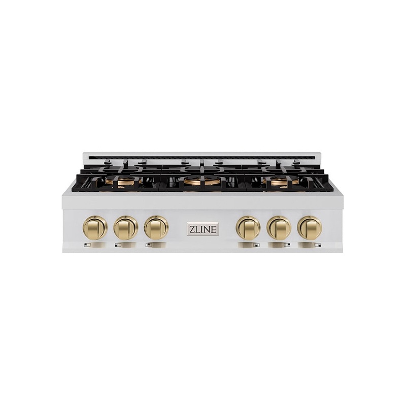 ZLINE Autograph Edition 36 in. Classic Gas Rangetop with 6 Burner DuoPro Cooktop in Stainless Steel and Champagne Bronze Accents (PCRTZ-36-CB)