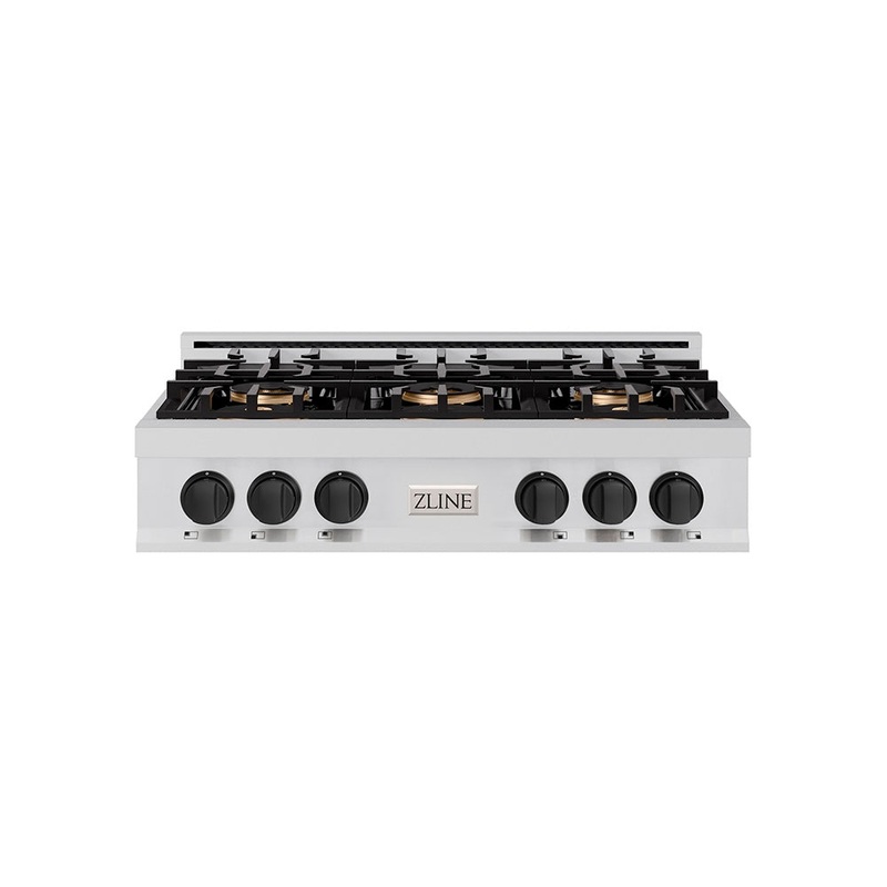 ZLINE Autograph Edition 36 in. Classic Gas Rangetop with 6 Burner DuoPro Cooktop in Stainless Steel and Matte Black Accents (PCRTZ-36-MB)