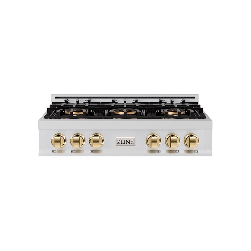 ZLINE Autograph Edition 36 in. Classic Gas Rangetop with 6 Burner DuoPro Cooktop in Stainless Steel and Polished Gold Accents (PCRTZ-36-G)