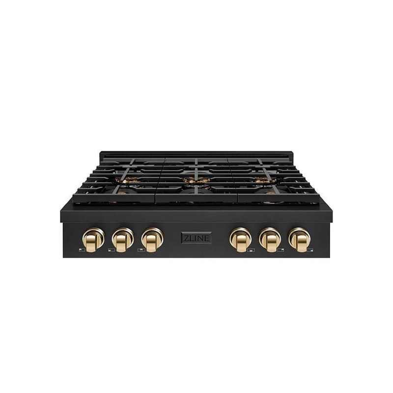 ZLINE Autograph Edition 36 in. Paramount Gas Rangetop with 6 Burner DuoPro Cooktop in Black Stainless Steel and Champagne Bronze Accents (PSRTBZ-36-CB)