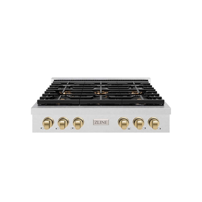 ZLINE Autograph Edition 36 in. Paramount Gas Rangetop with 6 Burner DuoPro Cooktop in Satin Stainless Steel and Champagne Bronze Accents (PSRTSZ-36-CB)