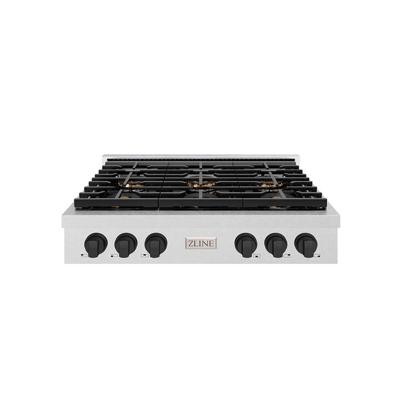 ZLINE Autograph Edition 36 in. Paramount Gas Rangetop with 6 Burner DuoPro Cooktop in Satin Stainless Steel and Matte Black Accents (PSRTSZ-36-MB)