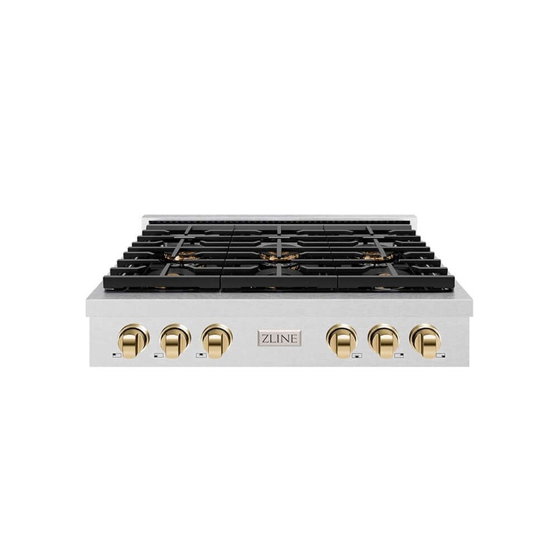 ZLINE Autograph Edition 36 in. Paramount Gas Rangetop with 6 Burner DuoPro Cooktop in Satin Stainless Steel and Polished Gold Accents (PSRTSZ-36-G)