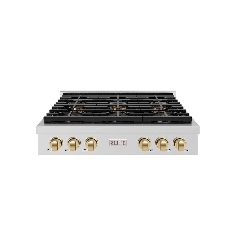 ZLINE Autograph Edition 36 in. Paramount Gas Rangetop with 6 Burner DuoPro Cooktop in Stainless Steel and Champagne Bronze Accents (PSRTZ-36-CB)