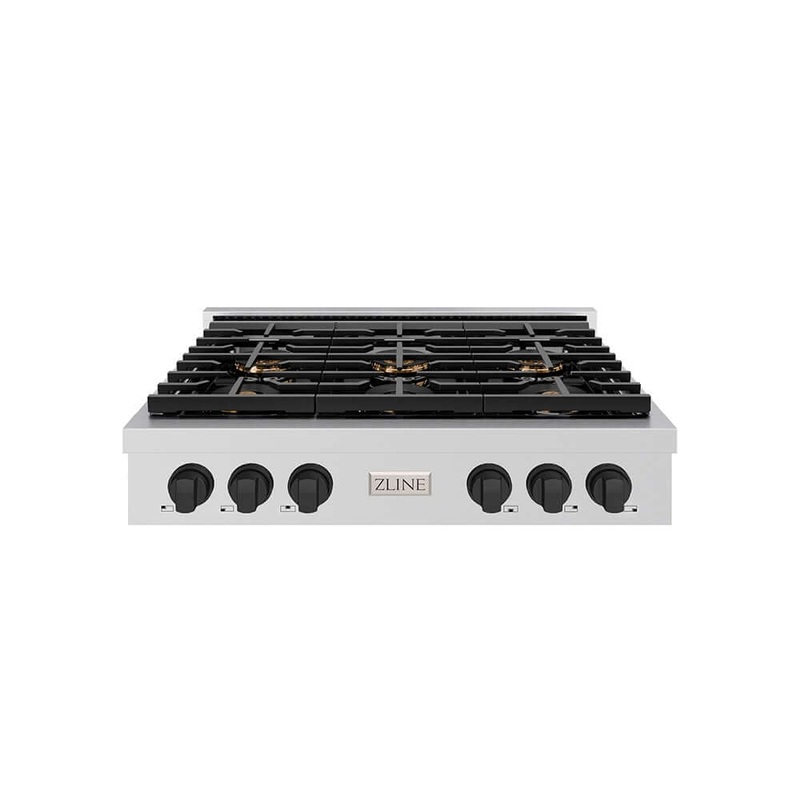 ZLINE Autograph Edition 36 in. Paramount Gas Rangetop with 6 Burner DuoPro Cooktop in Stainless Steel and Matte Black Accents (PSRTZ-36-MB)