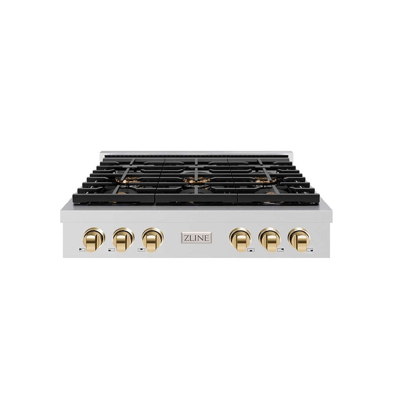 ZLINE Autograph Edition 36 in. Paramount Gas Rangetop with 6 Burner DuoPro Cooktop in Stainless Steel and Polished Gold Accents (PSRTZ-36-G)