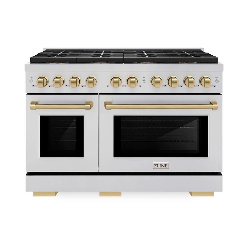 ZLINE Autograph Edition 48 in. 6.7 cu. ft. Paramount Dual Fuel Range with 8 Burner DuoPro Cooktop and Dual Ovens in Stainless Steel and Champagne Bronze Accents (PSDRZ-48-CB)