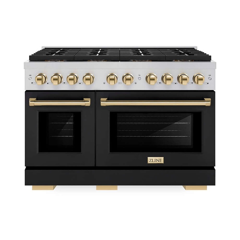 ZLINE Autograph Edition 48 in. 6.7 cu. ft. Paramount Dual Fuel Range with 8 Burner DuoPro Cooktop and Dual Ovens with Black Matte Doors and Champagne Bronze Accents (PSDRZ-BLM-48-CB)