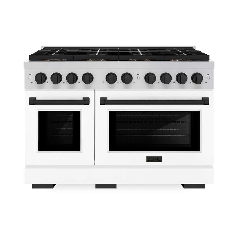 ZLINE Autograph Edition 48 in. 6.7 cu. ft. Paramount Dual Fuel Range with 8 Burner DuoPro Cooktop and Dual Ovens with White Matte Doors and Champagne Bronze Accents (PSDRZ-WM-48-CB)