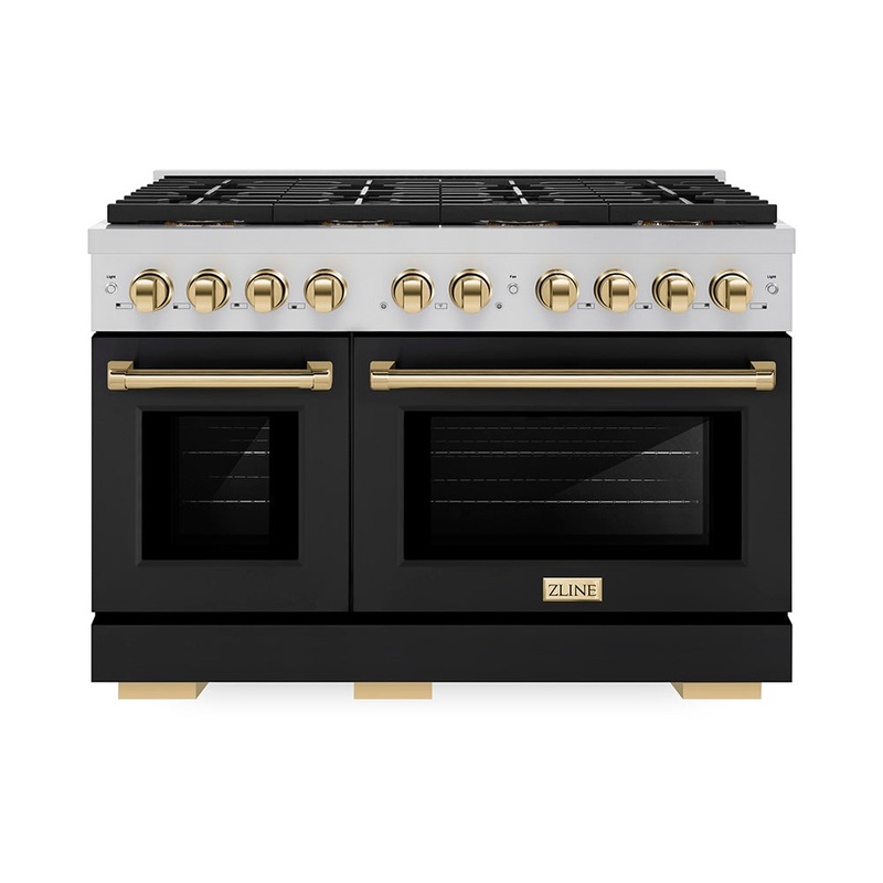 ZLINE Autograph Edition 48 in. 6.7 cu. ft. Paramount Gas Range with 8 Burner DuoPro Cooktop and Dual Ovens with Black Matte Doors and Champagne Bronze Accents (PSGRZ-BLM-48-CB)