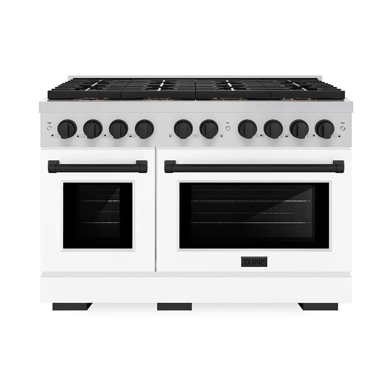 ZLINE Autograph Edition 48 in. 6.7 cu. ft. Paramount Gas Range with 8 Burner DuoPro Cooktop and Dual Ovens with White Matte Doors and Champagne Bronze Accents (PSGRZ-WM-48-CB)