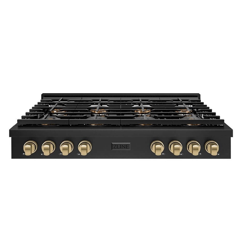 ZLINE Autograph Edition 48 in. Paramount Gas Rangetop with 8 Burner DuoPro Cooktop in Black Stainless Steel and Champagne Bronze Accents (PSRTBZ-48-CB)