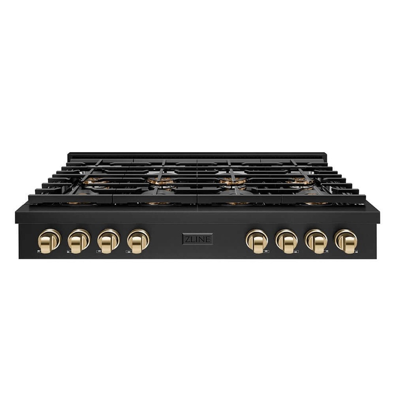ZLINE Autograph Edition 48 in. Paramount Gas Rangetop with 8 Burner DuoPro Cooktop in Black Stainless Steel and Polished Gold Accents (PSRTBZ-48-G)