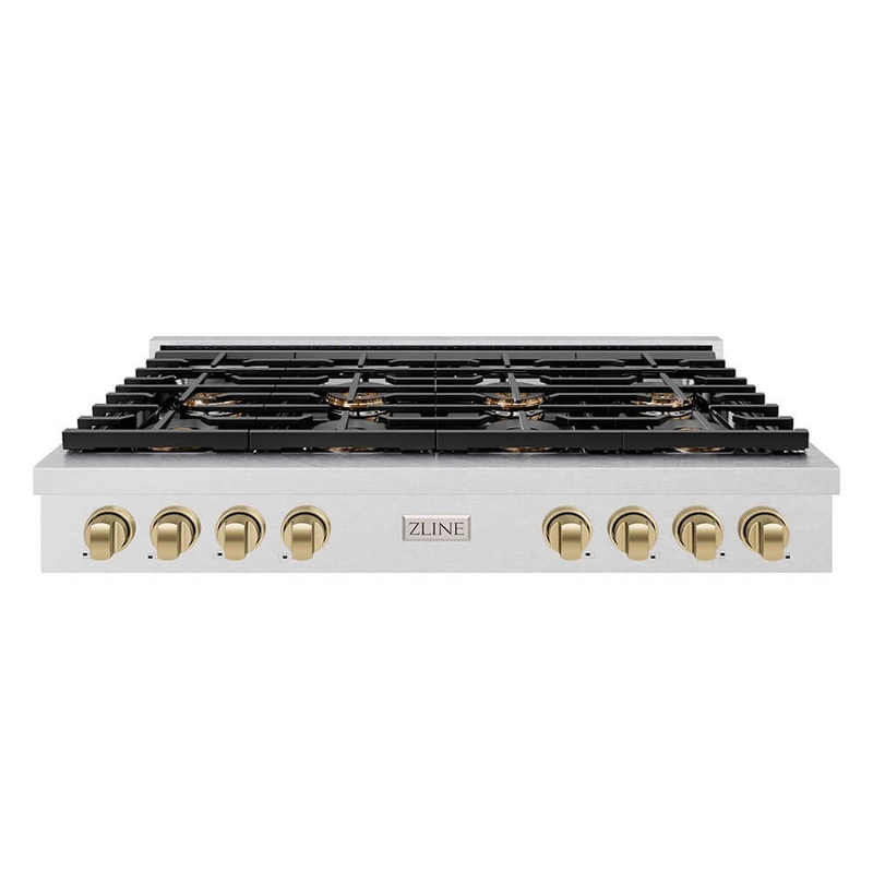 ZLINE Autograph Edition 48 in. Paramount Gas Rangetop with 8 Burner DuoPro Cooktop in Satin Stainless Steel and Champagne Bronze Accents (PSRTSZ-48-CB)