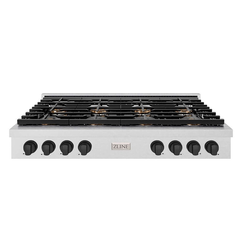 ZLINE Autograph Edition 48 in. Paramount Gas Rangetop with 8 Burner DuoPro Cooktop in Satin Stainless Steel and Matte Black Accents (PSRTSZ-48-MB)