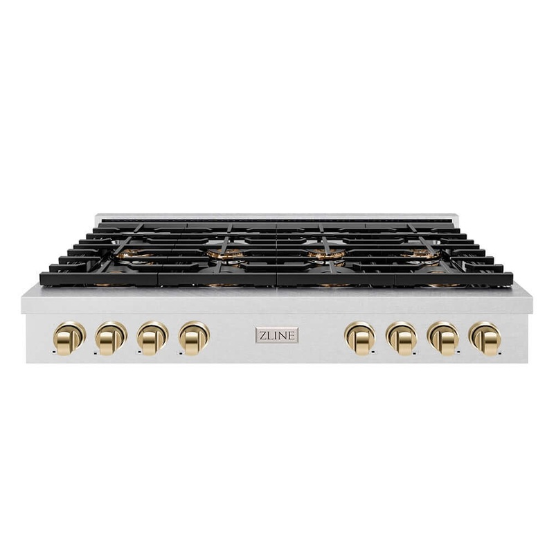 ZLINE Autograph Edition 48 in. Paramount Gas Rangetop with 8 Burner DuoPro Cooktop in Satin Stainless Steel and Polished Gold Accents (PSRTSZ-48-G)