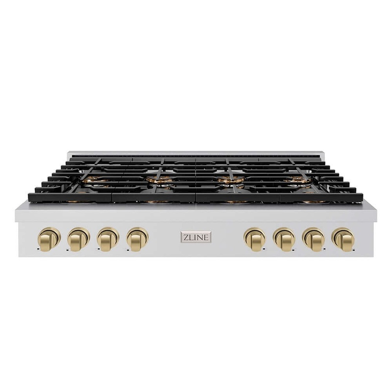 ZLINE Autograph Edition 48 in. Paramount Gas Rangetop with 8 Burner DuoPro Cooktop in Stainless Steel and Champagne Bronze Accents (PSRTZ-48-CB)