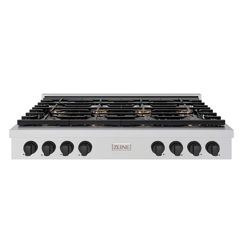 ZLINE Autograph Edition 48 in. Paramount Gas Rangetop with 8 Burner DuoPro Cooktop in Stainless Steel and Matte Black Accents (PSRTZ-48-MB)
