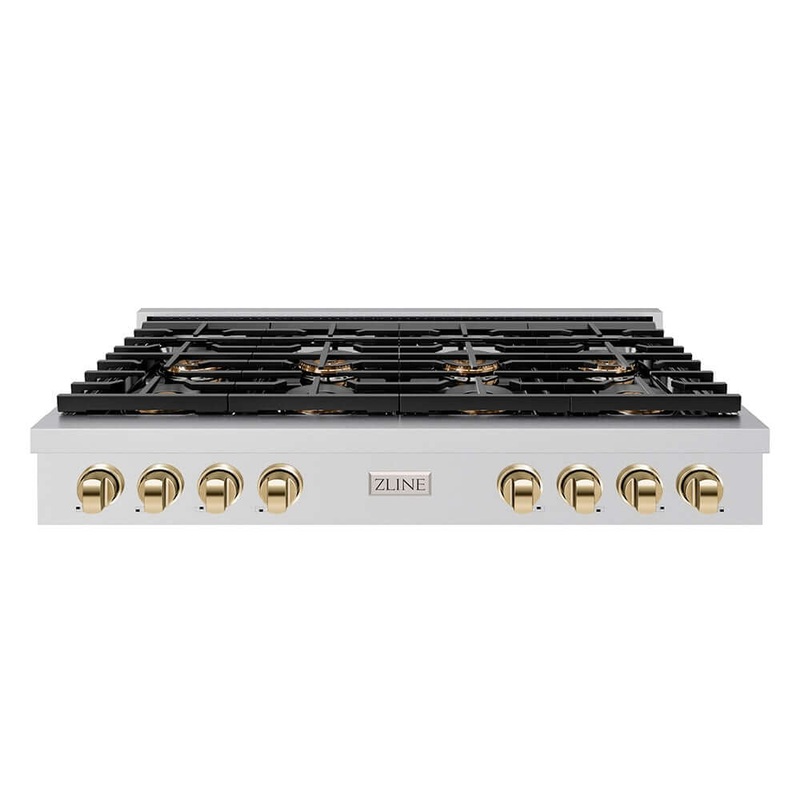ZLINE Autograph Edition 48 in. Paramount Gas Rangetop with 8 Burner DuoPro Cooktop in Stainless Steel and Polished Gold Accents (PSRTZ-48-G)