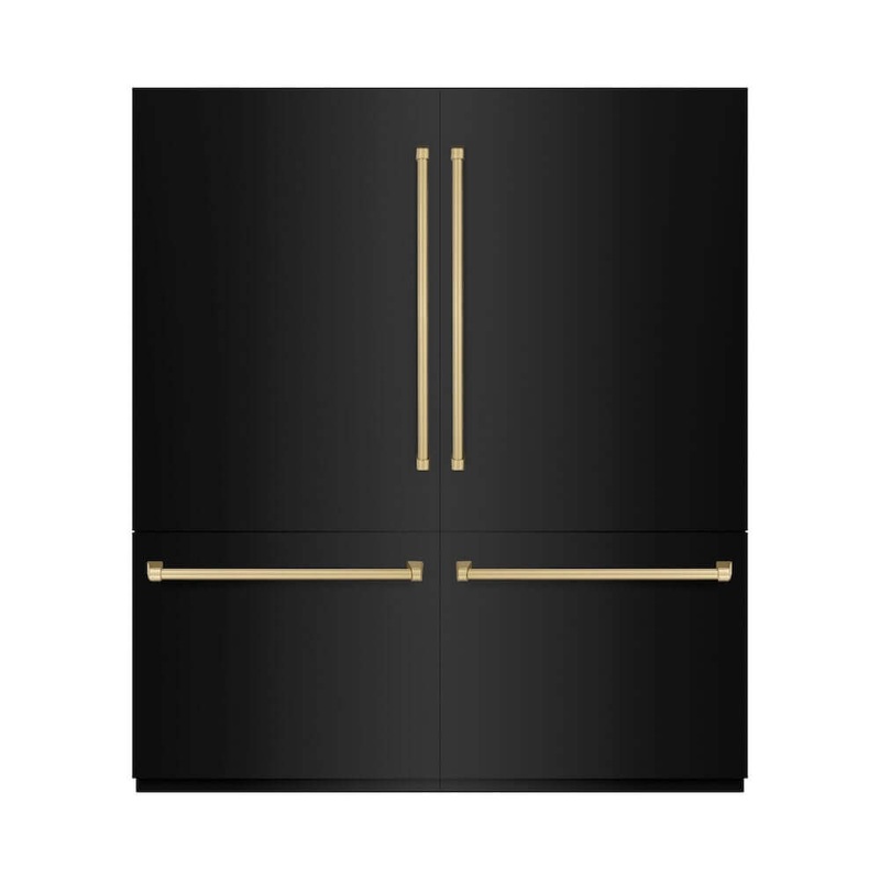 ZLINE Autograph Edition 72 in. 39.6 cu. ft. French Door Built-In Bottom Freezer Refrigerator with Water Dispensers and Ice Makers in Black Stainless Steel and Champagne Bronze Accents (RBITZ-BS-72-CB)