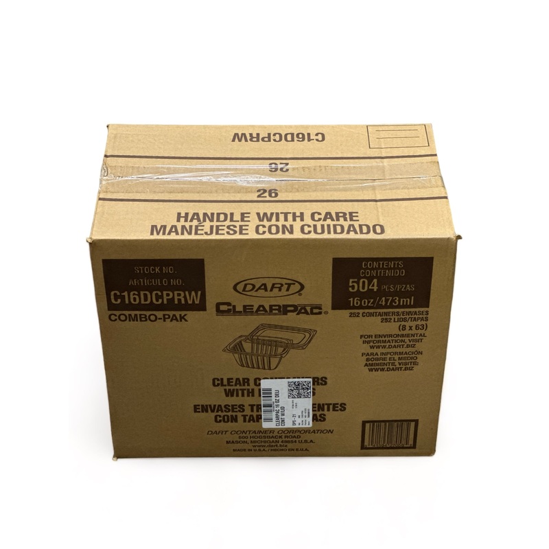 16 oz Clear Plastic Container with Lid - 250 Pieces