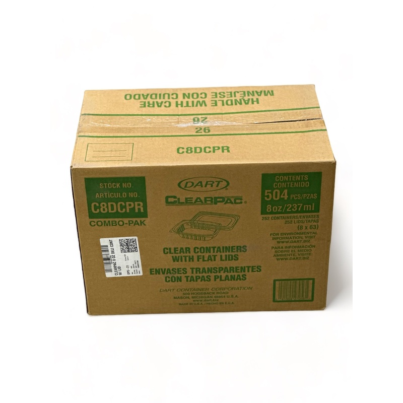 8 oz Clear Plastic Container with Lid - 250 Pieces