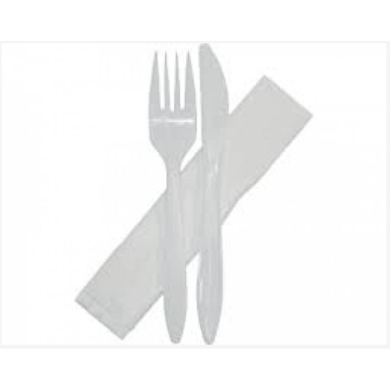 Cutlery Medium Kit that Contains a Knife, Fork, Napkin - 400 Qty