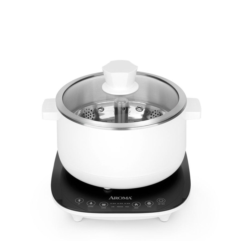 Aroma Hot Pot & Steamer: 2.5L. 1200W with automatic s/s steamer basket lift | ASP-700