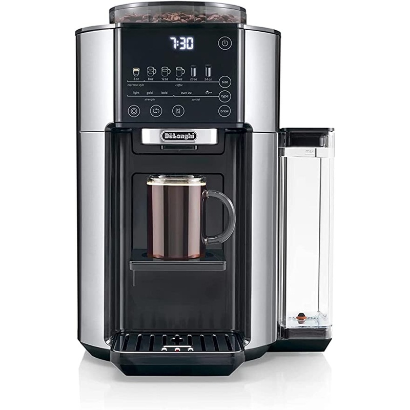 DeLonghi TrueBrew Drip Coffee Maker with built in grinder: Single Serve, 8 oz to 24 oz, Hot or Iced Coffee | CAM51025MB