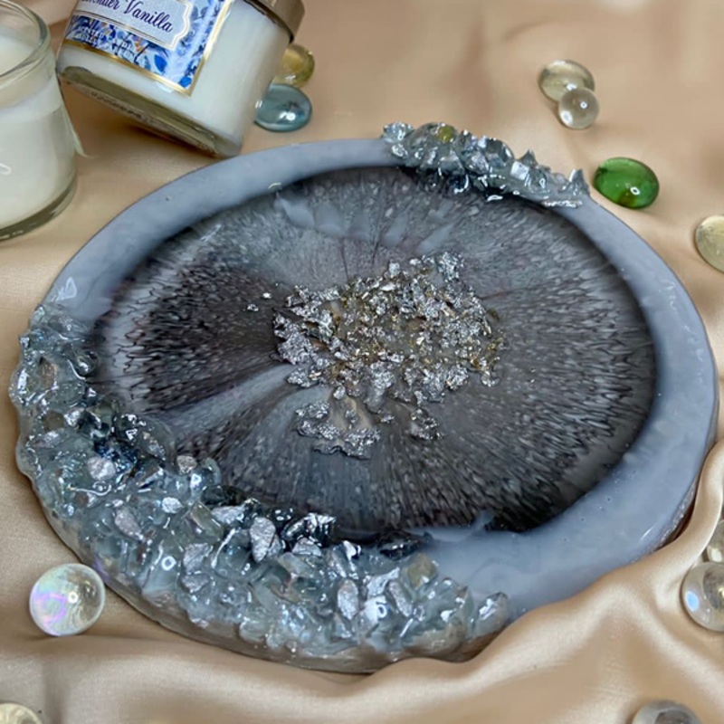 Handmade Resin Art Grey Large Coaster Single